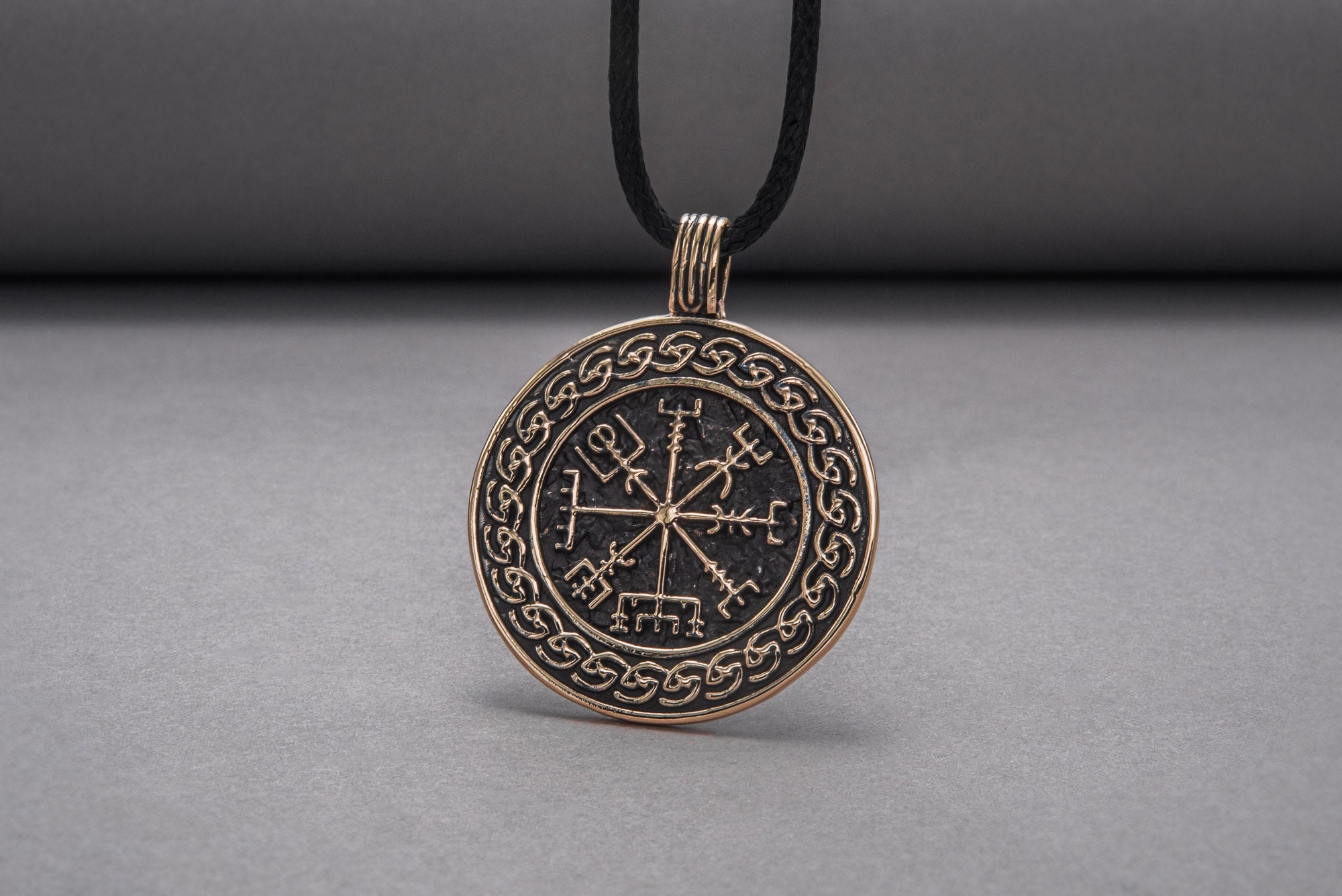 Vegvisir Symbol with Viking Ornament Pendant Bronze Pagan Jewelry - vikingworkshop