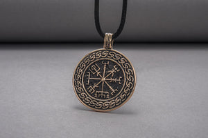 Vegvisir Symbol with Viking Ornament Pendant Bronze Pagan Jewelry - vikingworkshop