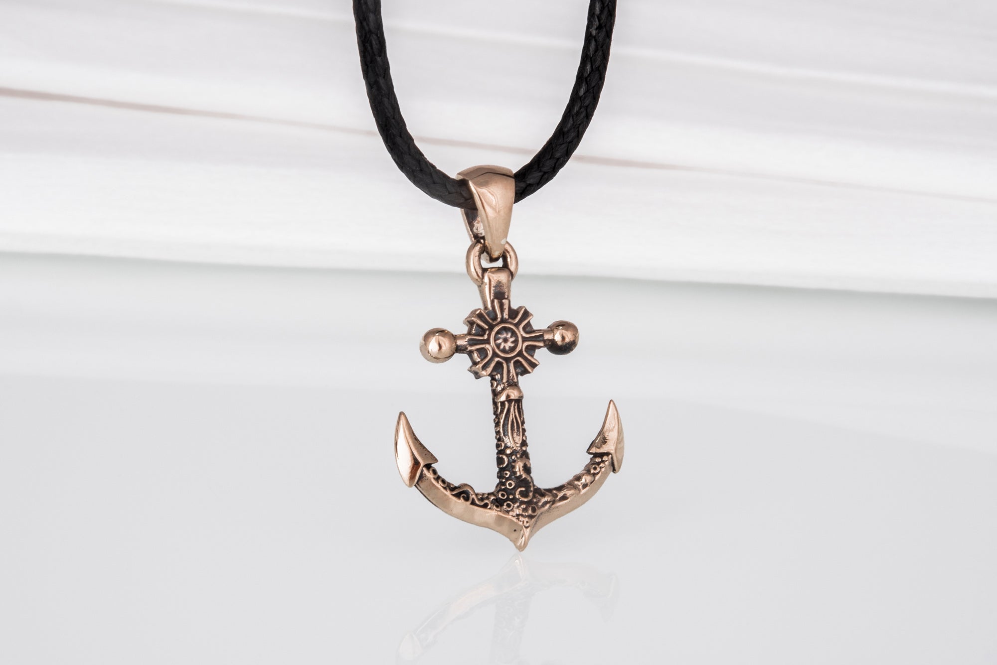 Big Anchor Symbol with Ship Steering Wheel Pendant Bronze Norse Jewelry - vikingworkshop