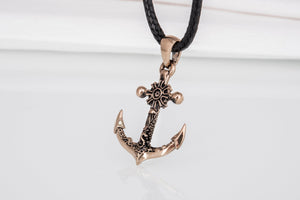 Big Anchor Symbol with Ship Steering Wheel Pendant Bronze Norse Jewelry - vikingworkshop