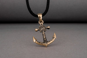 Big Anchor Symbol with Ship Steering Wheel Pendant Bronze Norse Jewelry - vikingworkshop