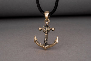 Big Anchor Symbol with Ship Steering Wheel Pendant Bronze Norse Jewelry - vikingworkshop