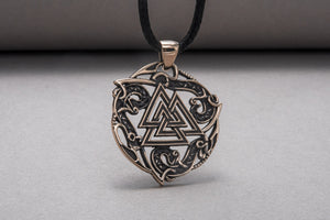 Valknut Symbol Pendant with Ornament Bronze Norse Jewelry - vikingworkshop