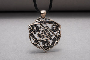 Valknut Symbol Pendant with Ornament Bronze Norse Jewelry - vikingworkshop