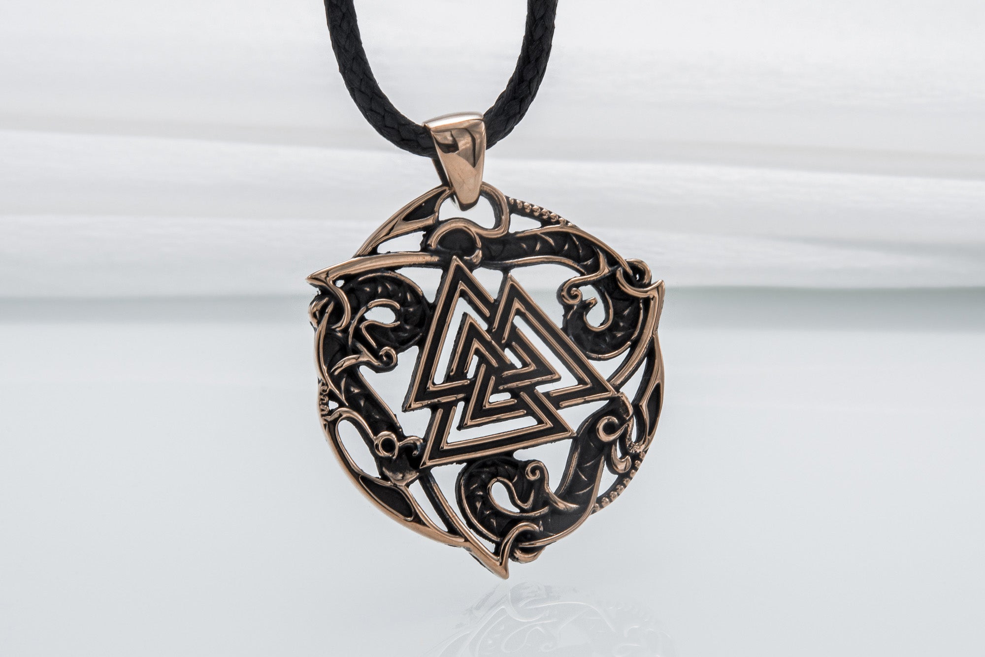 Valknut Symbol Pendant with Ornament Bronze Norse Jewelry - vikingworkshop