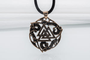 Valknut Symbol Pendant with Ornament Bronze Norse Jewelry - vikingworkshop