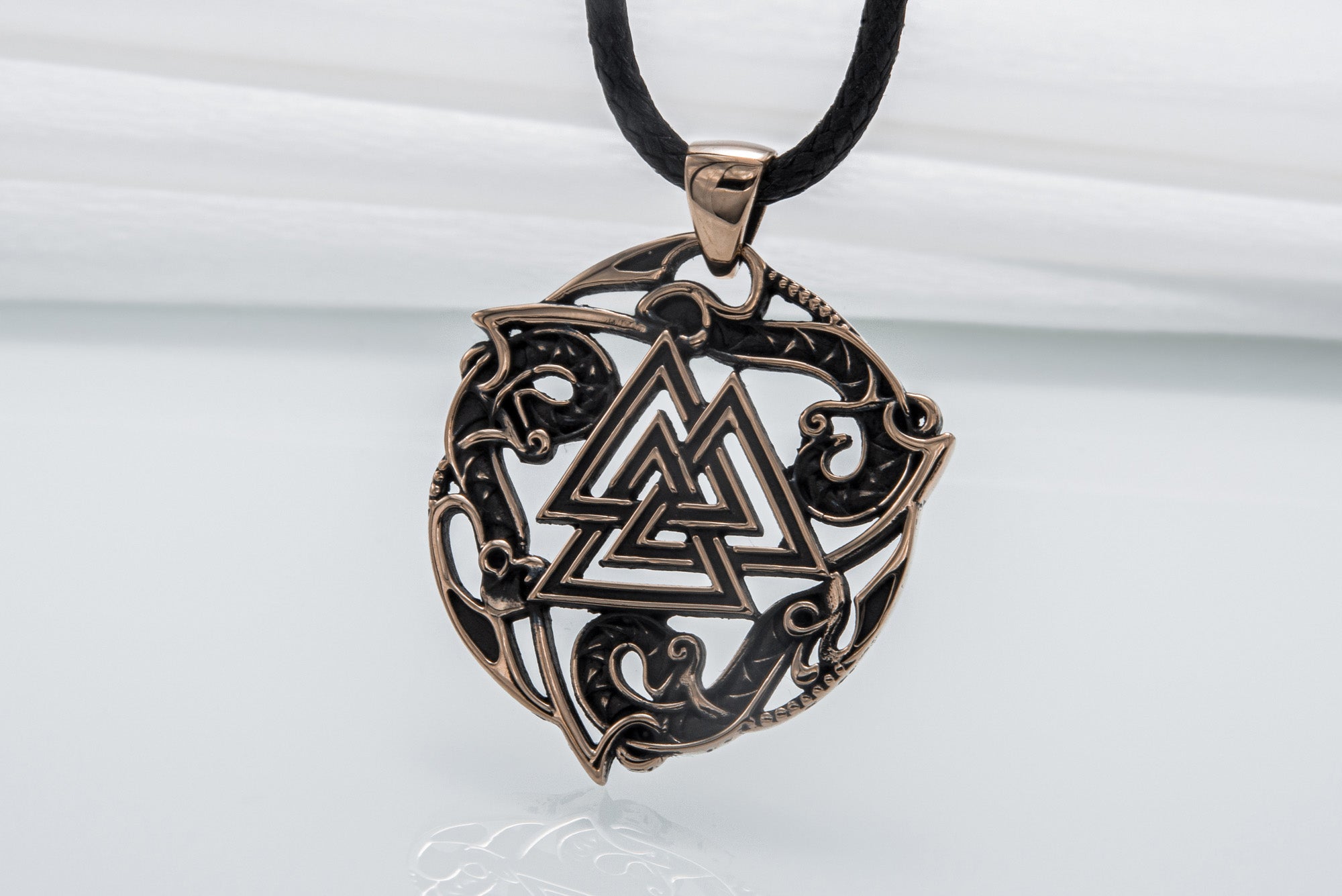 Valknut Symbol Pendant with Ornament Bronze Norse Jewelry - vikingworkshop