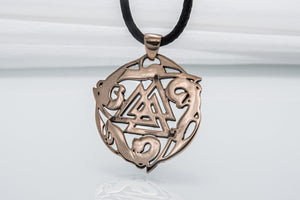 Valknut Symbol Pendant with Ornament Bronze Norse Jewelry - vikingworkshop