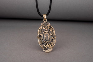 Keyhole Pendant with Ornament Bronze Unique Jewelry - vikingworkshop