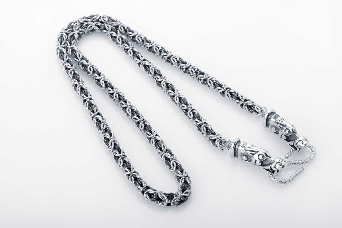 925 Silver Norse Wolves Chain, Handcrafted Viking Jewelry - vikingworkshop