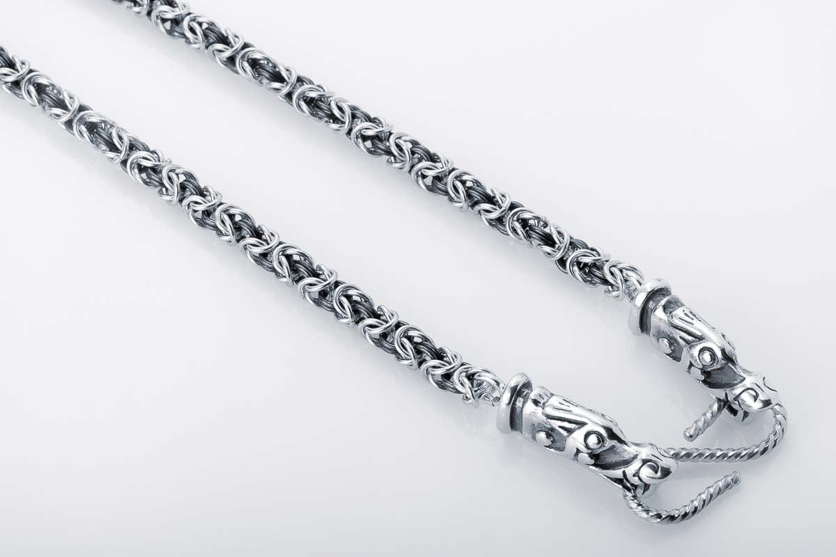 925 Silver Norse Wolves Chain, Handcrafted Viking Jewelry - vikingworkshop