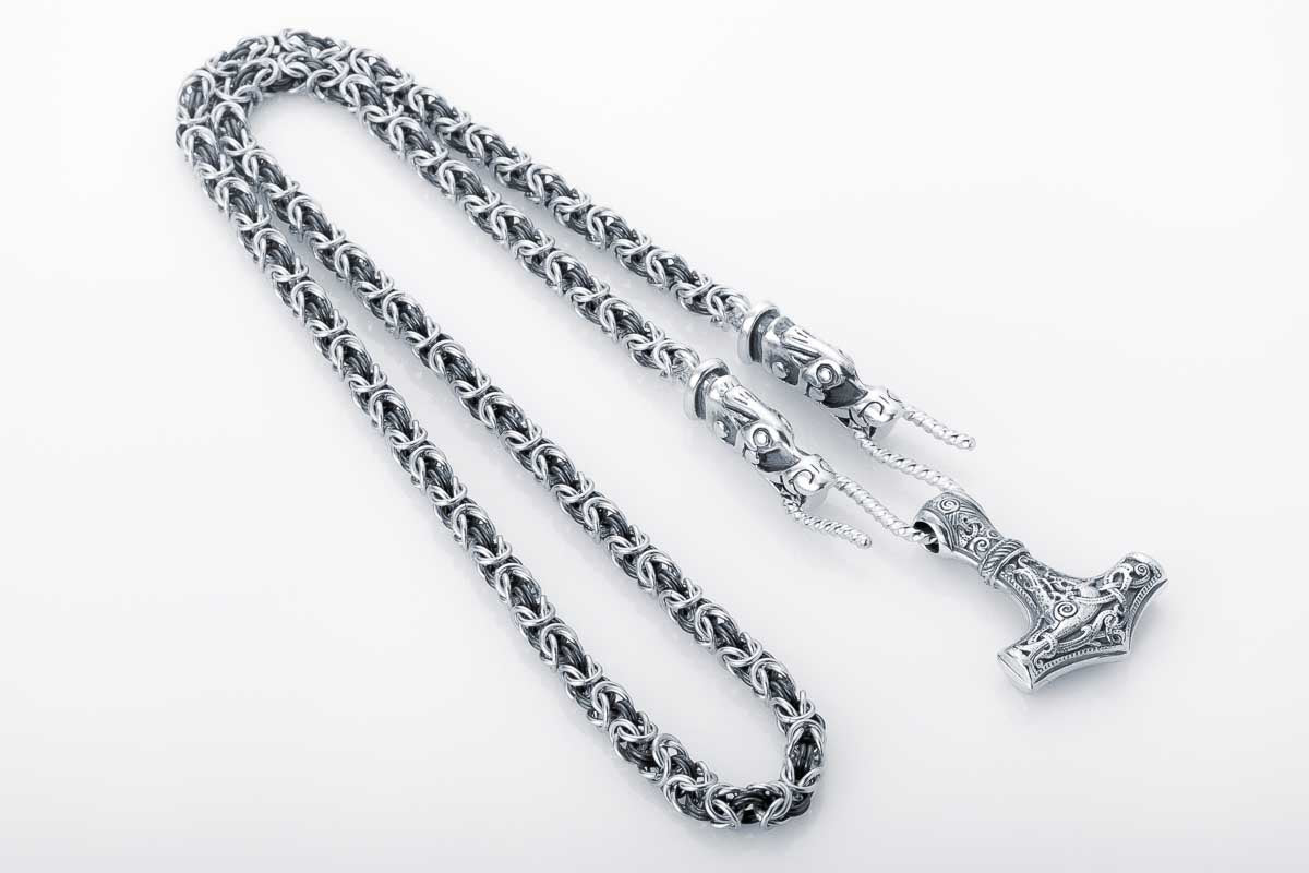 925 Silver Norse Wolves Chain, Handcrafted Viking Jewelry - vikingworkshop