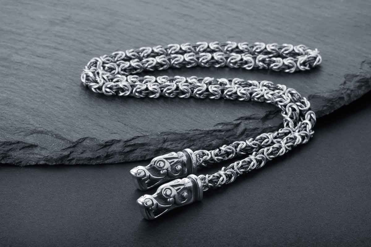 925 Silver Norse Wolves Chain, Handcrafted Viking Jewelry - vikingworkshop