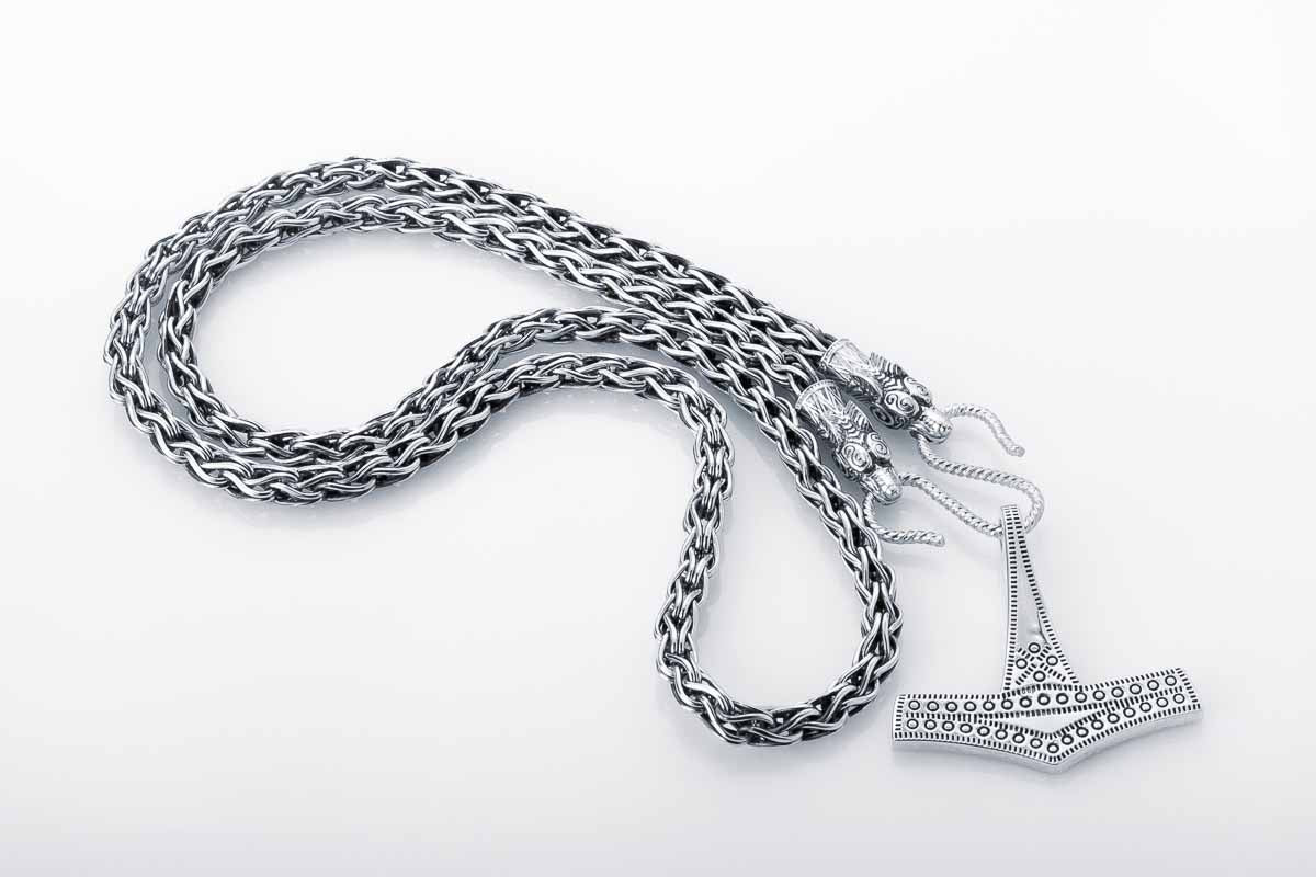 925 Silver Viking Chain with Wolf Tips, Handmade Norse Jewelry - vikingworkshop