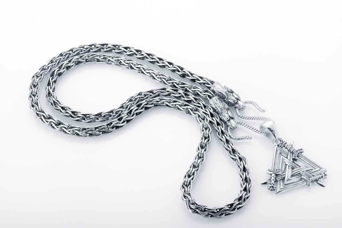 925 Silver Viking Chain with Wolf Tips, Handmade Norse Jewelry - vikingworkshop