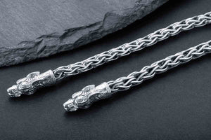 925 Silver Viking Chain with Wolf Tips, Handmade Norse Jewelry - vikingworkshop