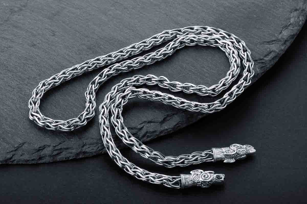 925 Silver Viking Chain with Wolf Tips, Handmade Norse Jewelry - vikingworkshop