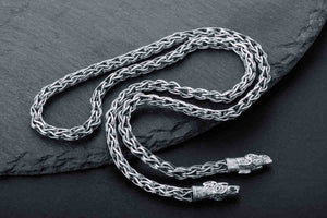 925 Silver Viking Chain with Wolf Tips, Handmade Norse Jewelry - vikingworkshop