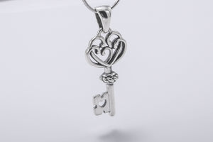 Unique 925 Silver Key Pendant With Heart, Handmade Jewelry - vikingworkshop