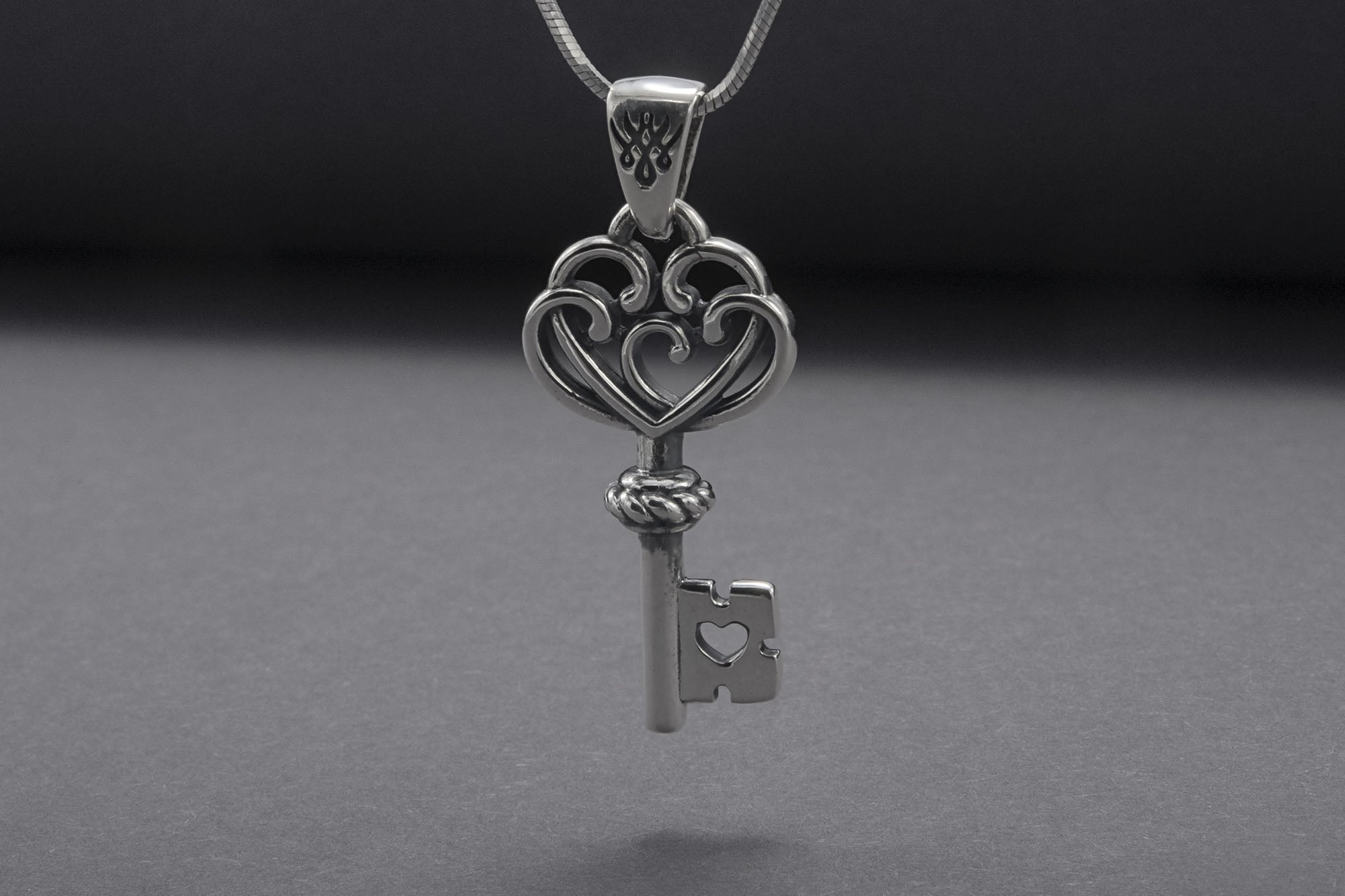 Unique 925 Silver Key Pendant With Heart, Handmade Jewelry - vikingworkshop