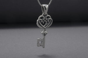 Unique 925 Silver Key Pendant With Heart, Handmade Jewelry - vikingworkshop