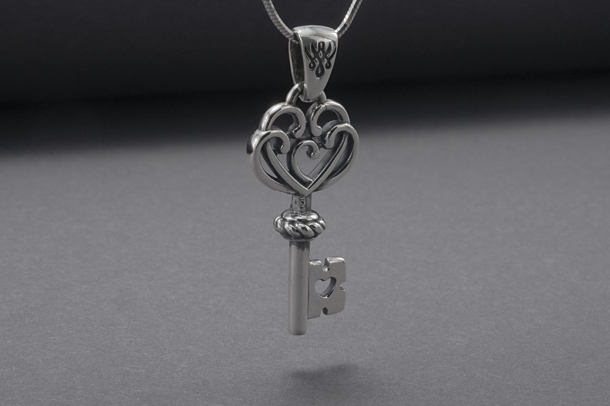 Unique 925 Silver Key Pendant With Heart, Handmade Jewelry - vikingworkshop