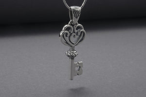 Unique 925 Silver Key Pendant With Heart, Handmade Jewelry - vikingworkshop