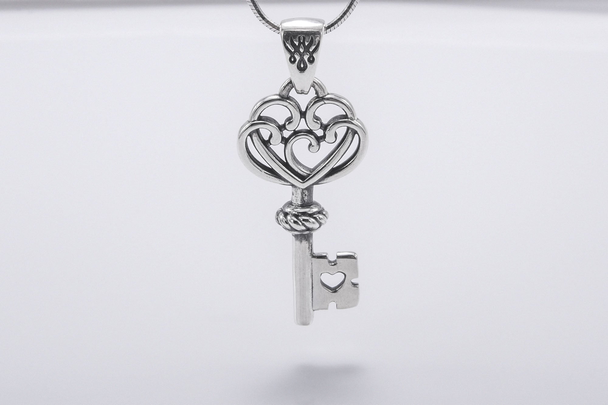 Unique 925 Silver Key Pendant With Heart, Handmade Jewelry - vikingworkshop