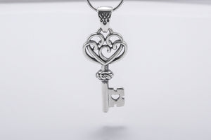 Unique 925 Silver Key Pendant With Heart, Handmade Jewelry - vikingworkshop