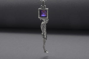 Sisyphe 925 Silver Pendant With Gem, Handcrafted Jewelry - vikingworkshop