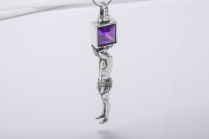 Sisyphe 925 Silver Pendant With Gem, Handcrafted Jewelry - vikingworkshop