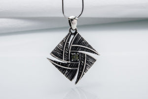Minimalistic Sterling Silver Pendant With Wood Texture, Handmade Jewelry - vikingworkshop