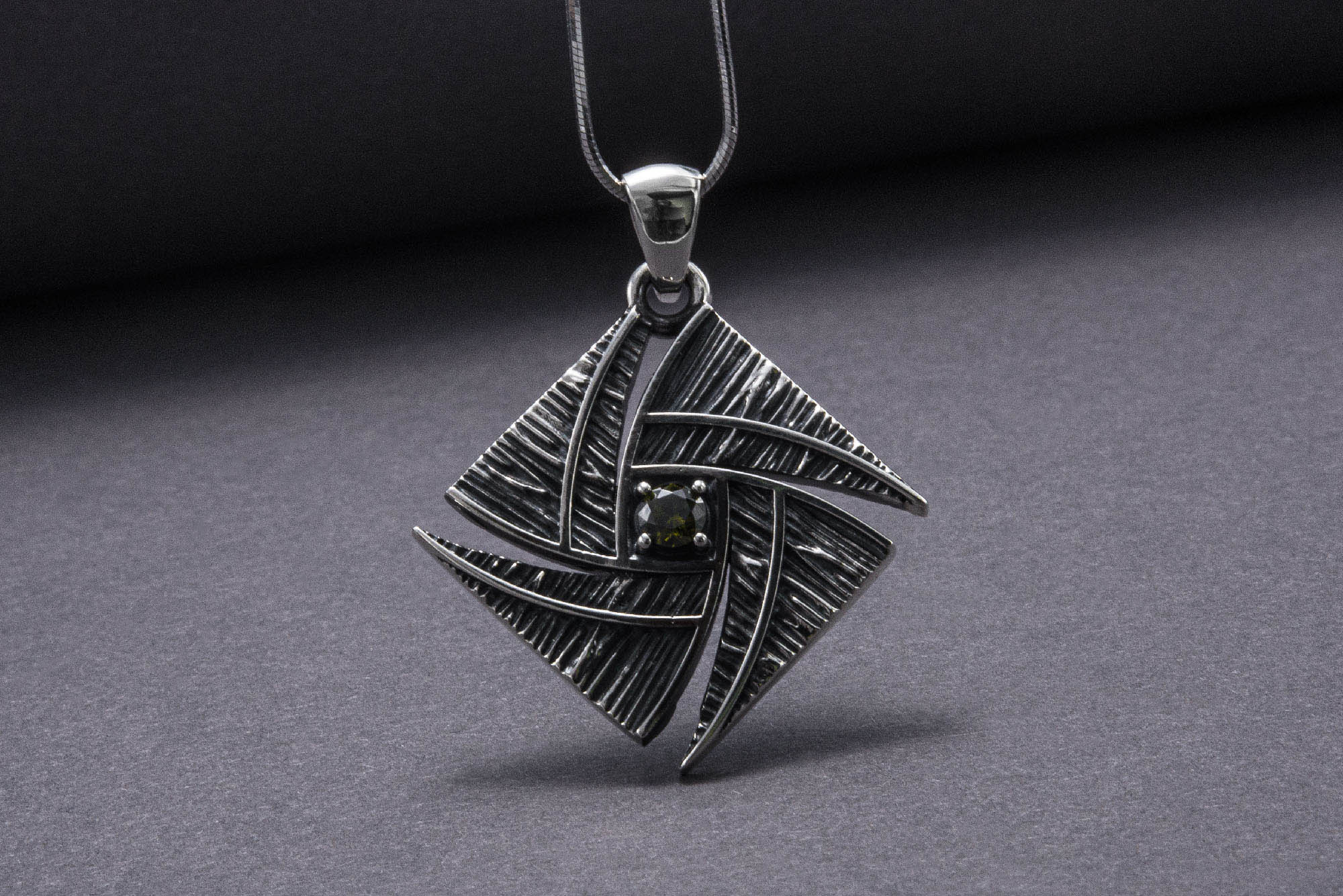 Minimalistic Sterling Silver Pendant With Wood Texture, Handmade Jewelry - vikingworkshop