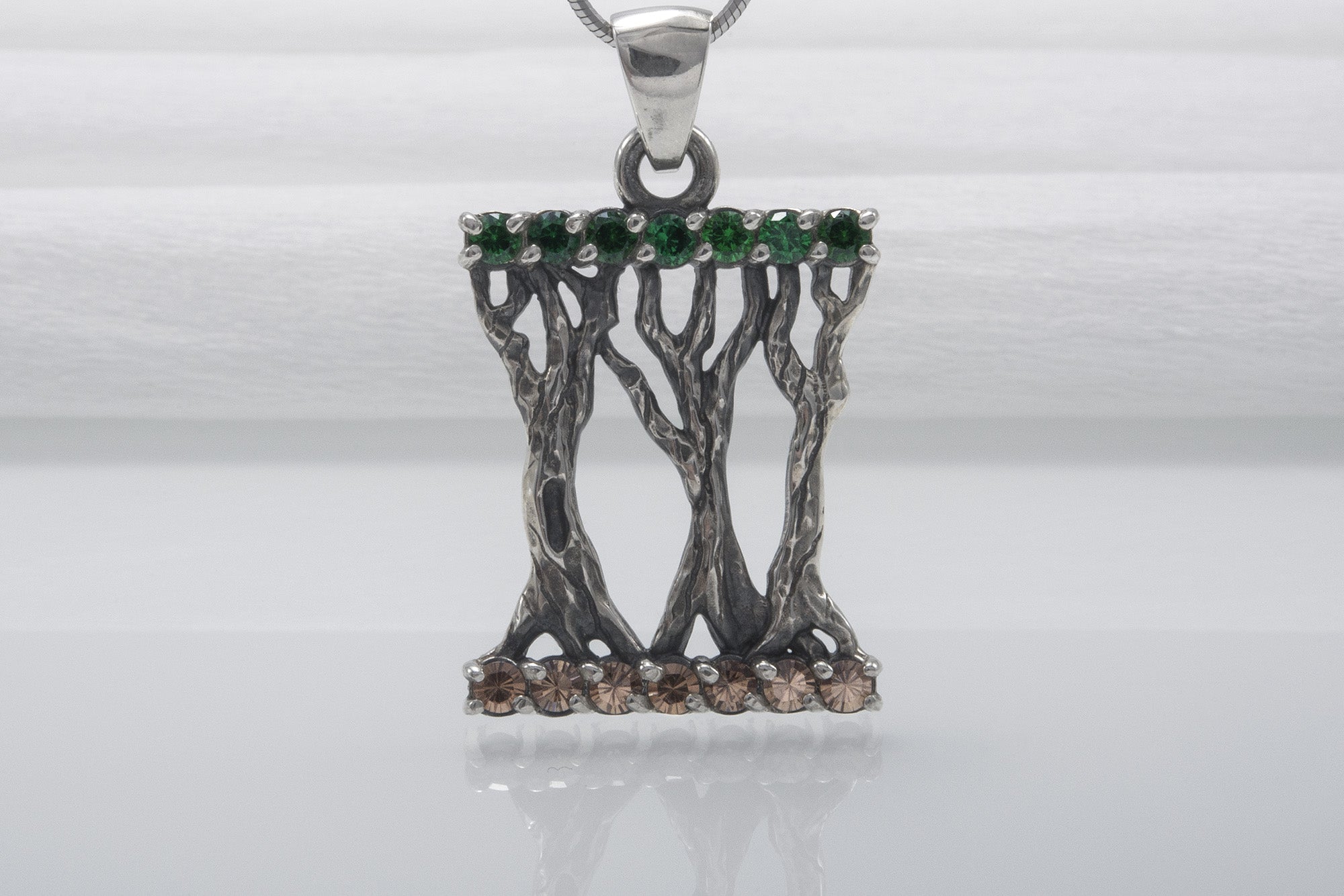 Norse 925 Silver Pendant With Yggdrasil Tree And Gems, Fashion Handmade Jewelry - vikingworkshop