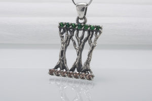 Norse 925 Silver Pendant With Yggdrasil Tree And Gems, Fashion Handmade Jewelry - vikingworkshop