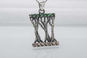 Norse 925 Silver Pendant With Yggdrasil Tree And Gems, Fashion Handmade Jewelry - vikingworkshop