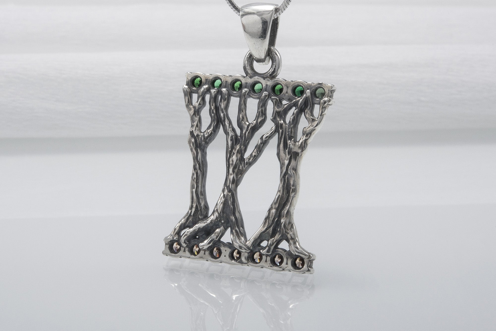 Norse 925 Silver Pendant With Yggdrasil Tree And Gems, Fashion Handmade Jewelry - vikingworkshop