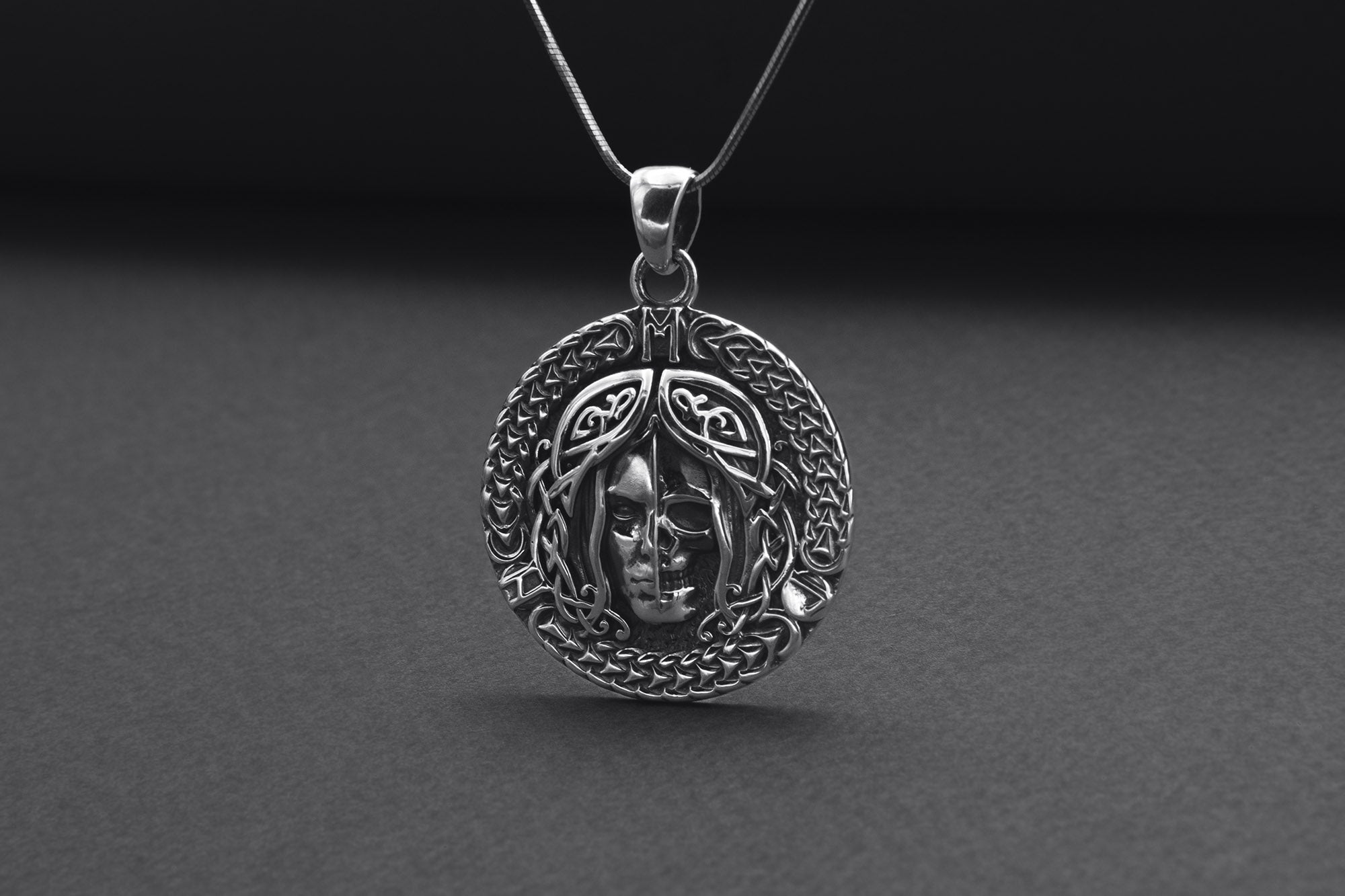 925 Silver Hel Pendant with Norse Ornament, Handmade Viking Jewelry - vikingworkshop