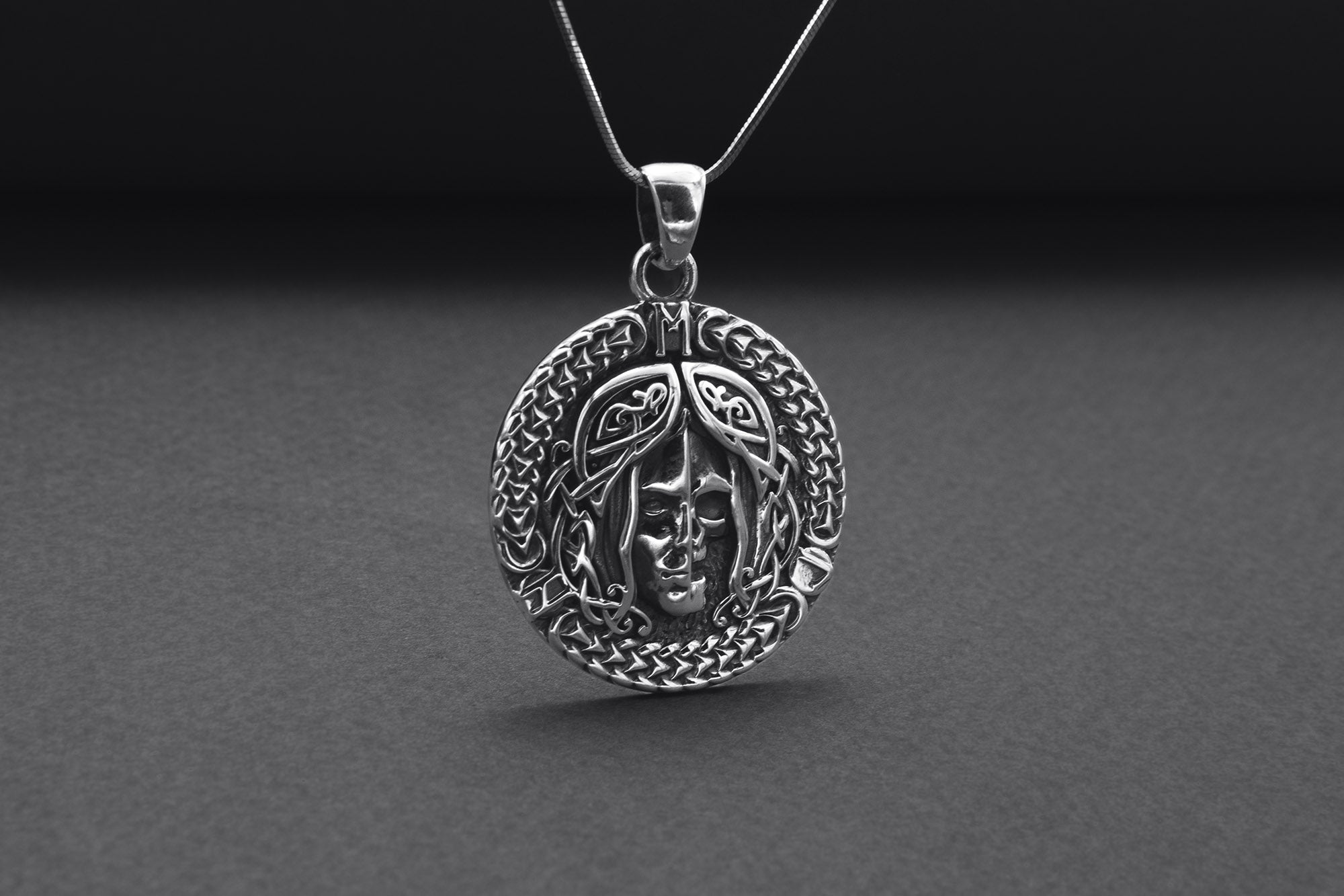 925 Silver Hel Pendant with Norse Ornament, Handmade Viking Jewelry - vikingworkshop