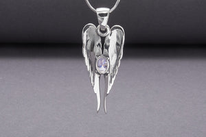 925 Silver Wings Necklace with Clear Gem, Handmade Fashion Jewelry - vikingworkshop