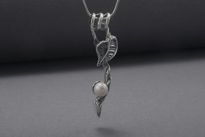 925 Silver Ivy Pendant With Pearl, Handmade Jewelry - vikingworkshop