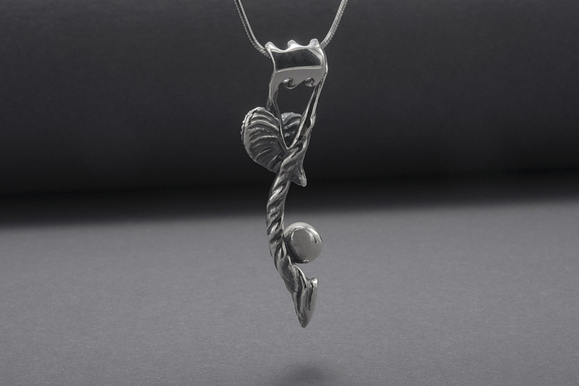 925 Silver Ivy Pendant With Pearl, Handmade Jewelry - vikingworkshop