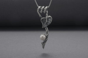 925 Silver Ivy Pendant With Pearl, Handmade Jewelry - vikingworkshop