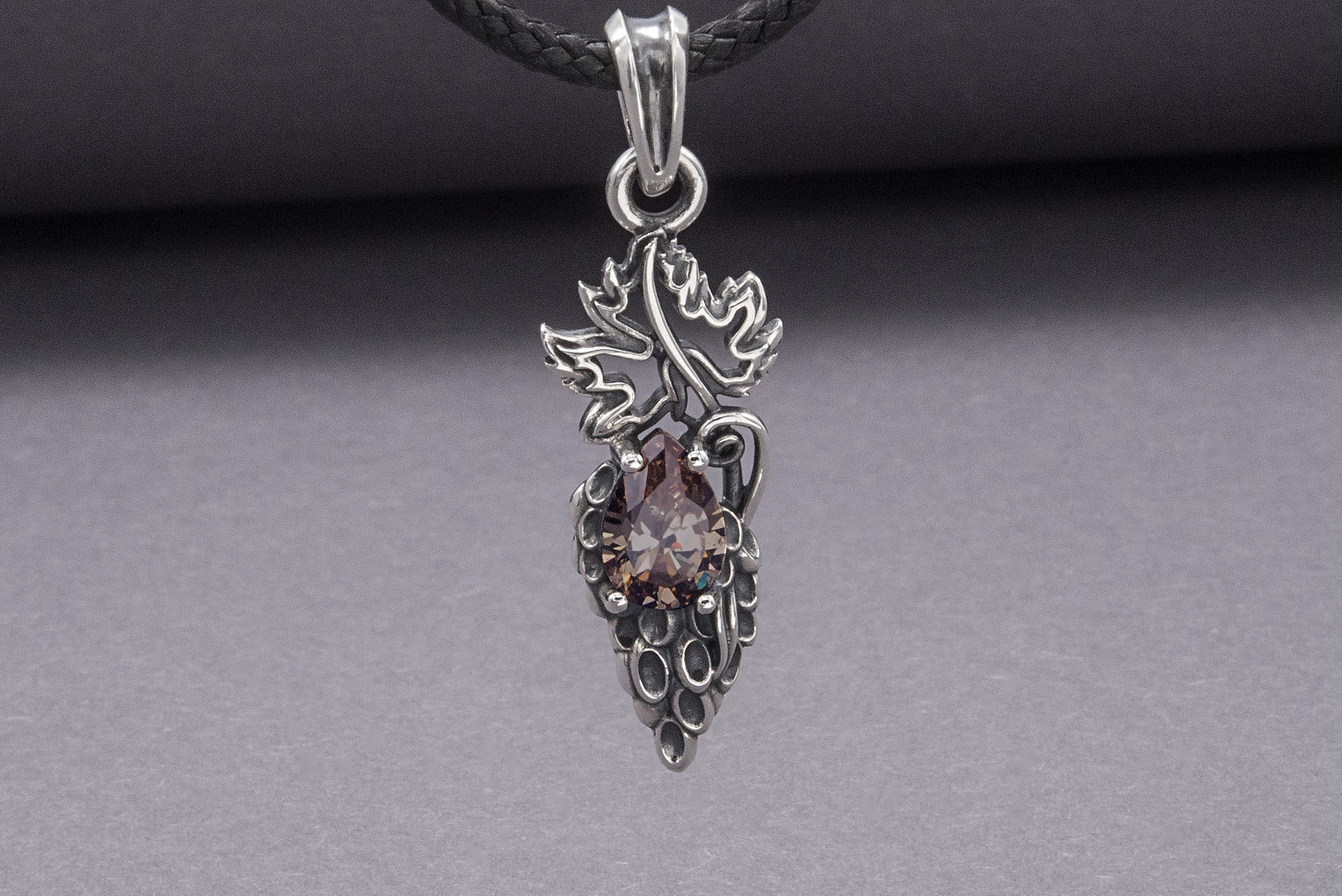 Sterling Silver Vine Pendant With Purple Gem, Handmade Jewelry - vikingworkshop