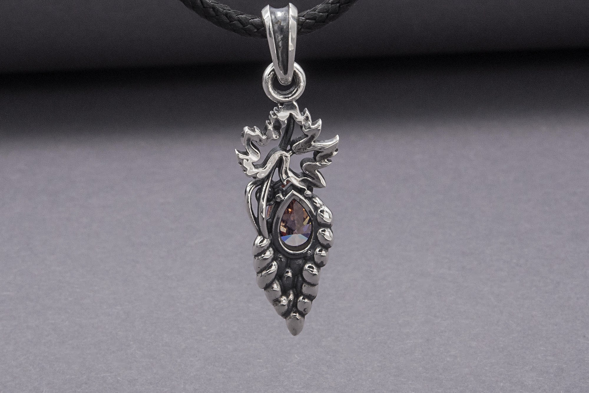 Sterling Silver Vine Pendant With Purple Gem, Handmade Jewelry - vikingworkshop