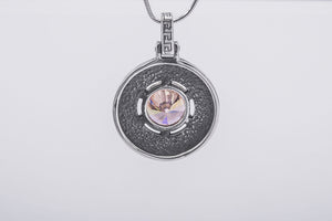 925 Silver Meander Pendant with Gem, Handmade Greek Jewelry - vikingworkshop