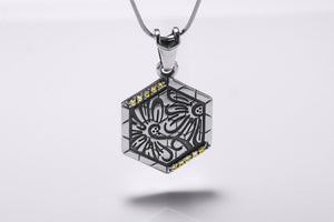 Sterling Silver Double-Sided Bee with Flowers Pendant, Unique Fashion Jewelry - vikingworkshop