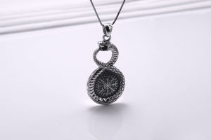 Sterling Silver Ouroboros Pendant with Vegvisir Symbol, Handmade Viking Jewelry - vikingworkshop