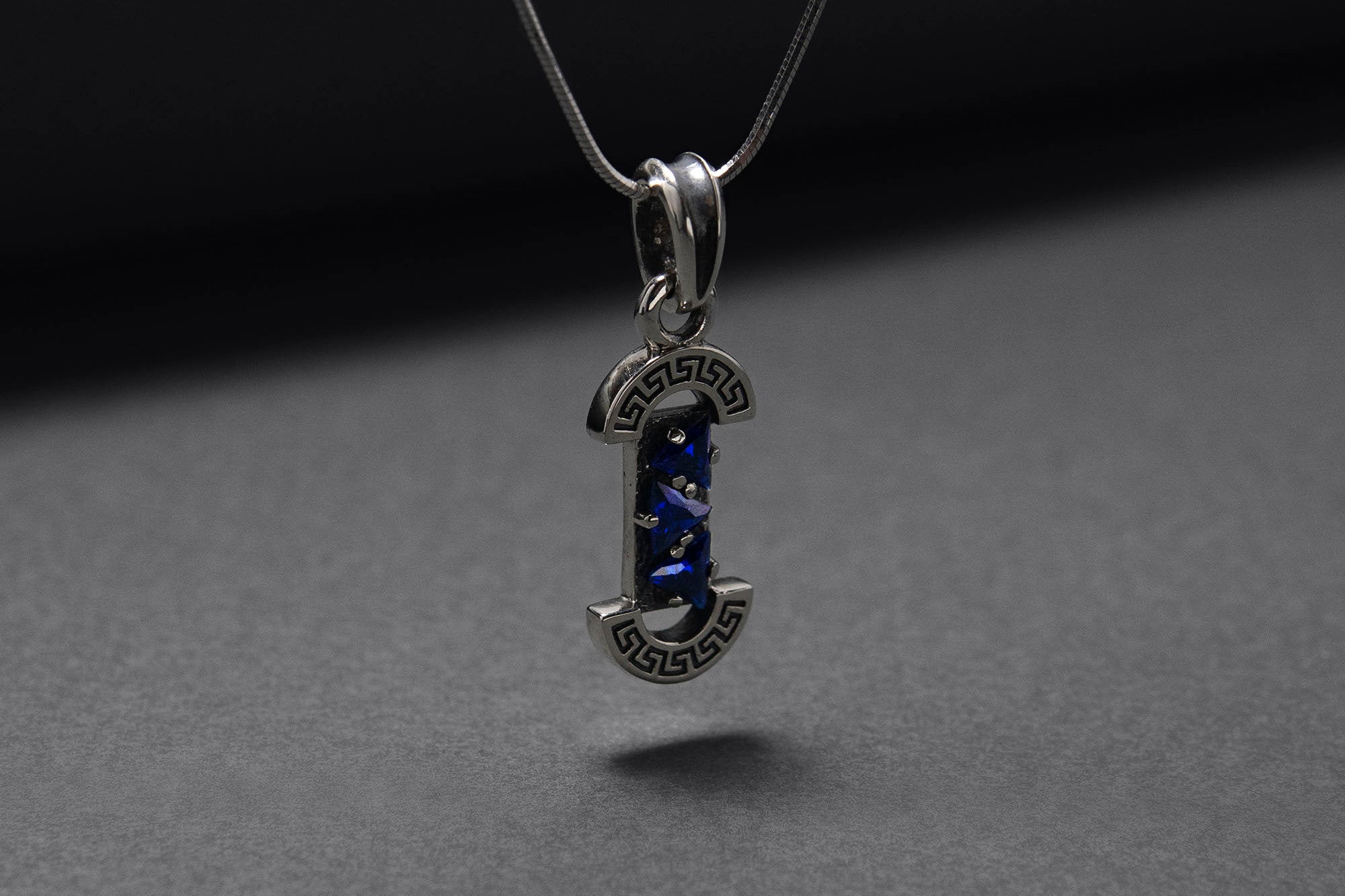 925 Silver Colosseum Road Pendant with Blue Gems, Unique Greek Jewelry - vikingworkshop