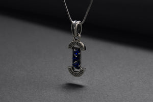 925 Silver Colosseum Road Pendant with Blue Gems, Unique Greek Jewelry - vikingworkshop